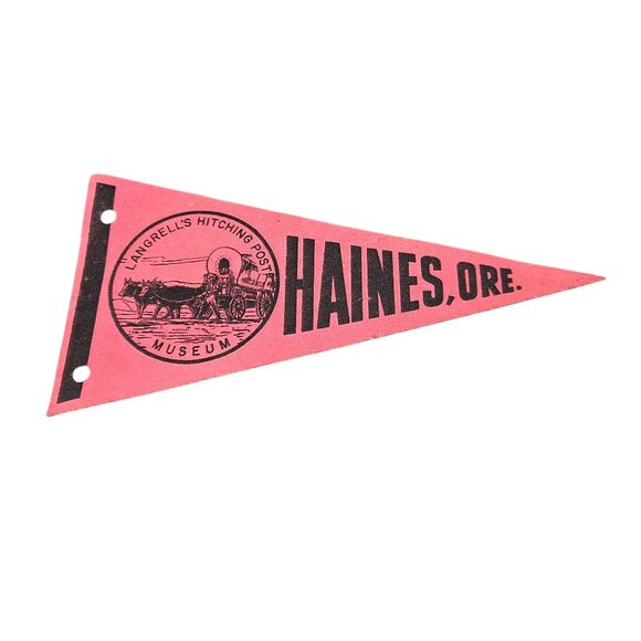 Langrells Hitching Post Museum Haines Oregon Mini Pennant Vintage Souvenir - Picture 1 of 2